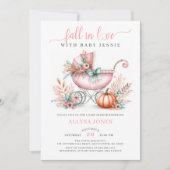秋インラブピンク秋フローラベビーシャワー 招待状 (正面)