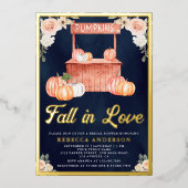 秋インラブピーチパンプキンネイビーブルーブライダルシャワー 箔招待状 (正面)