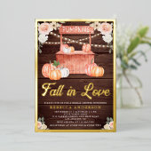 秋インラブピーチパンプキンバーンウッドブライダルシャワー 箔招待状 (立ち正面)