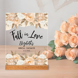 秋インラブピーチフラワーズブライダルシャワー アクリルサイン