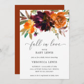 秋インラブフローラオレンジブルゴーニュ赤ちゃんシャワー 招待状 (正面/裏面)