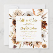 秋インラブフローラテラコッタ金ゴールドブライダルシャワー 招待状 (正面)