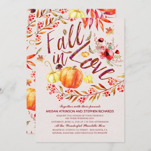 秋インラブフローラパンプキンカ素朴ントリーウエディング 招待状 (正面/裏面)