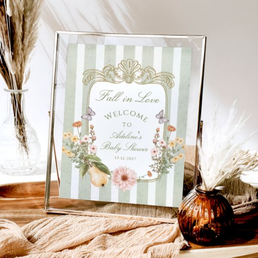 秋インラブフローラヴィンテージベビーシャワーウェルカム ポスター