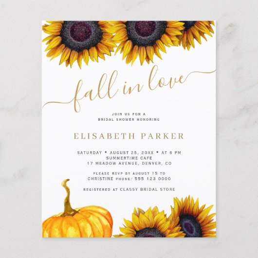 秋インラブフローラ予算ブライダルシャワー招待状 (正面)