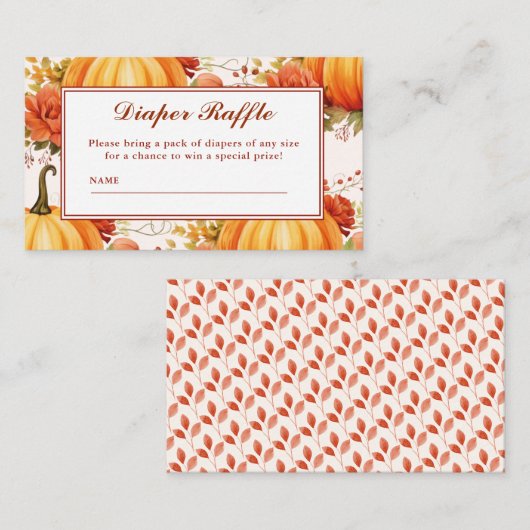 秋インラブフローラ秋ベビーシャワーおむつラッフル エンクロージャーカード (正面/裏面)