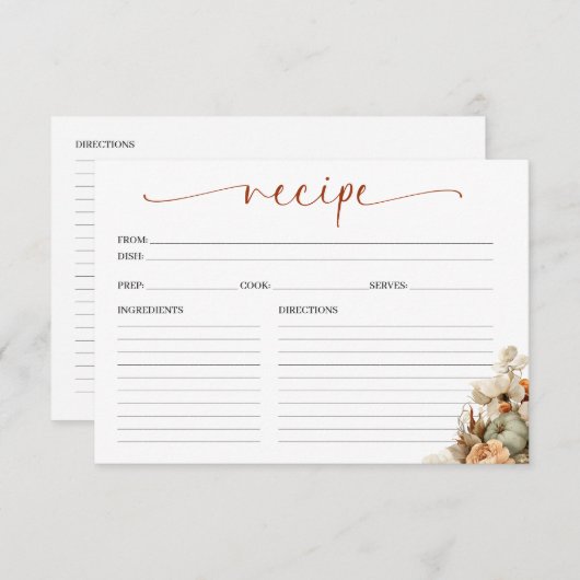 秋インラブブライダルシャワーレシピカード エンクロージャーカード (正面/裏面)