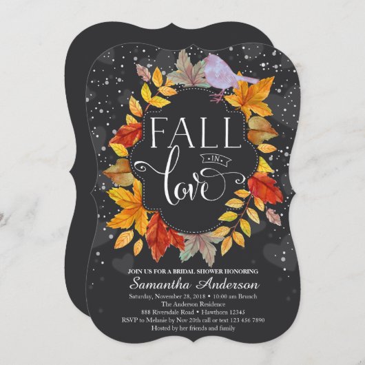 秋インラブブライダルシャワー招待状、秋の結婚式 招待状 (正面/裏面)
