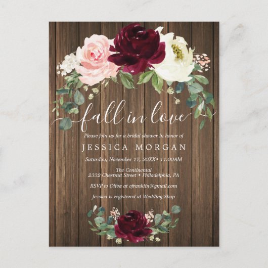 秋インラブブライダルシャワー招待 ポストカード (正面)