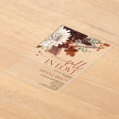 秋インラブブラウンブルゴーニュフローラブライダルシャワー アクリル招待状 (レイダウン)