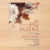 秋インラブブラウンブルゴーニュフローラブライダルシャワー アクリル招待状 (正面)