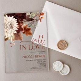 秋インラブブラウンブルゴーニュフローラブライダルシャワー アクリル招待状