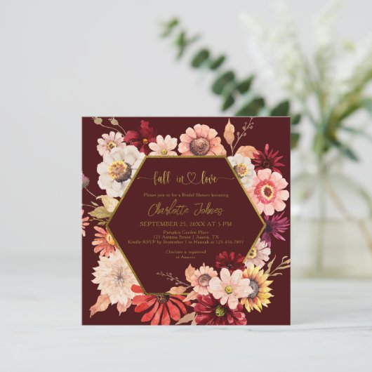 秋インラブブルゴーニュフレームフローラブライダルシャワー 招待状 (スタンド正面)