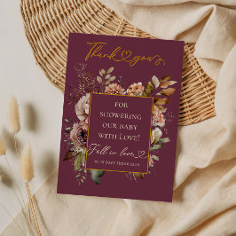 秋インラブブルゴーニュフローラエレガントベビーシャワー サンキューカード