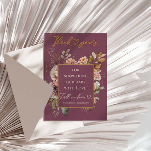 秋インラブブルゴーニュフローラエレガントベビーシャワー サンキューカード