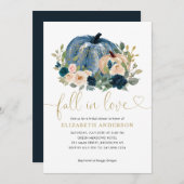 秋インラブブルーフローラパンプキンブライダルシャワー 招待状 (正面/裏面)