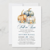 秋インラブベビーシャワー金ゴールドブルーパンプキンス 招待状 (正面)