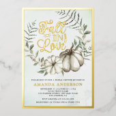 秋インラブホワイトパンプキンセージブライダルシャワー 箔招待状 (正面)