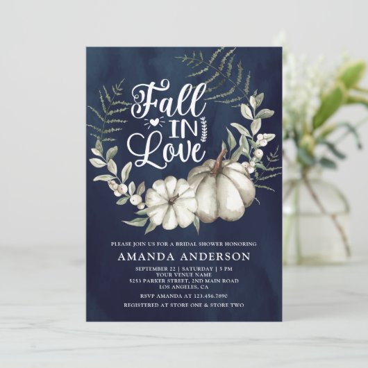 秋インラブホワイトパンプキンセージ海軍ブライダルシャワー 招待状 (スタンド正面)