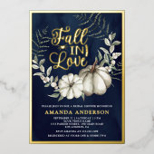 秋インラブホワイトパンプキンセージ海軍ブライダルシャワー 箔招待状 (正面)