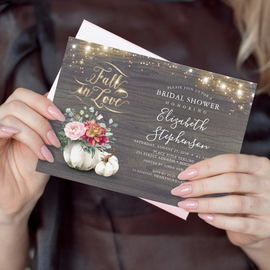 秋インラブホワイトパンプキン素朴ブライダルシャワー 招待状