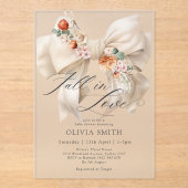 秋インラブホワイトボウフローラベビーシャワー アクリル招待状 (正面)