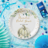 秋インラブホワイト&金ゴールドパンプキンフローラ ペーパープレート (パーティー)