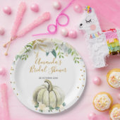 秋インラブホワイト&金ゴールドパンプキンフローラ ペーパープレート (パーティー)