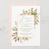 秋インラブボタニカルグリーンリーブライダルシャワー 招待状 (正面/裏面)