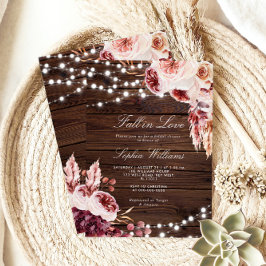 秋インラブボヘミアン素朴ウッドブライダルシャワー 招待状