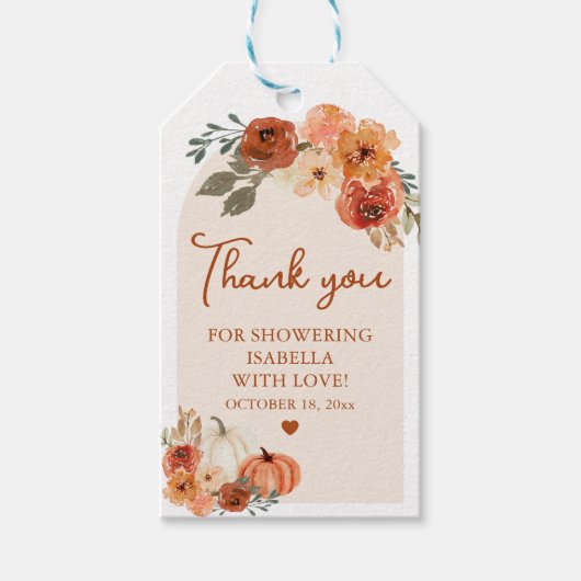 秋インラブボホパンプキンブライダルシャワーメッセージカード ギフトタグ (正面)