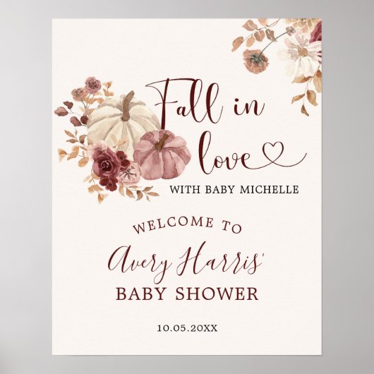 秋インラブボホフローラパンプキンウェルカムサイン ポスター (正面)