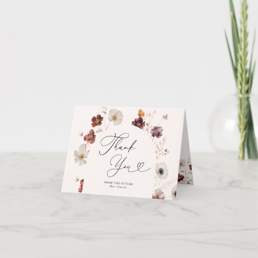 秋インラブボホーオータムブライダルシャワーフローラアーチ サンキューカード (正面)