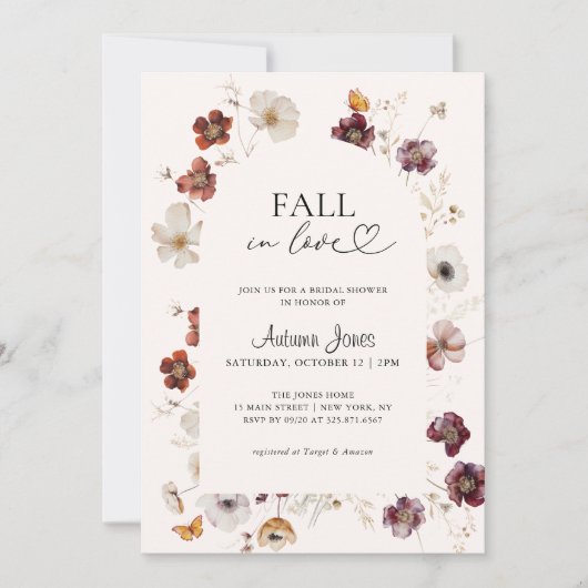 秋インラブボホーオータムブライダルシャワーフローラアーチ 招待状 (正面)