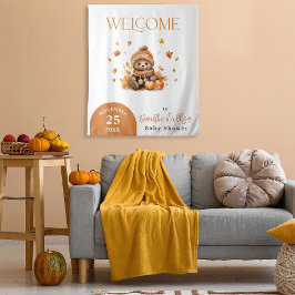 秋インラブリトルテディベアオレンジカボチャ タペストリー