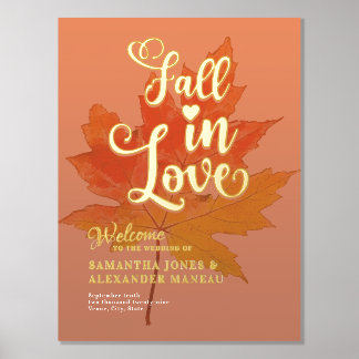 秋インラブリーフテラコッタ結婚の歓迎 箔ポスター