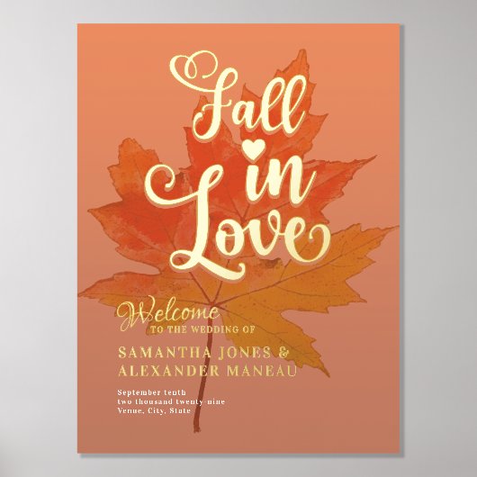 秋インラブリーフテラコッタ結婚の歓迎 箔ポスター (正面)