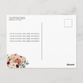 秋インラブレッドピンクフローラパンプキンブライダルシャワー ポストカード (裏面)