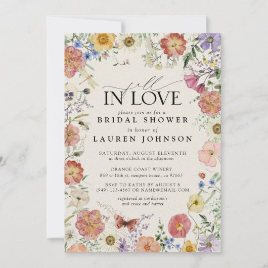 秋インラブワイルドフラワーフローラフレームブライダルシャワー 招待状 (正面)