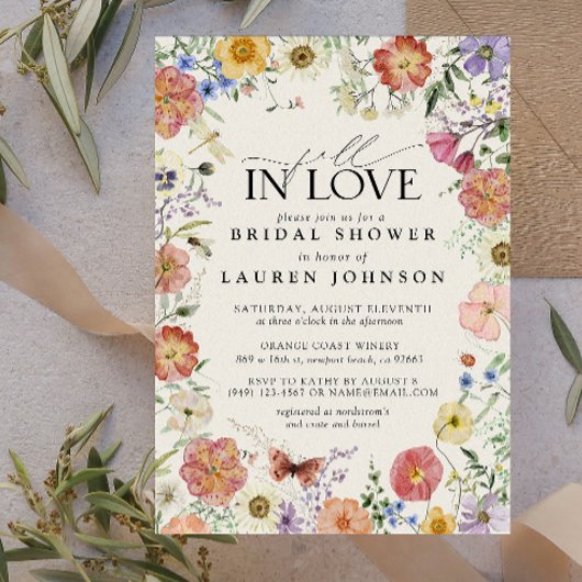 秋インラブワイルドフラワーフローラフレームブライダルシャワー 招待状