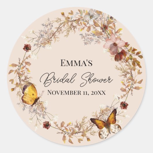 秋インラブワイルドフラワーブライダルシャワーシール ラウンドシール (正面)