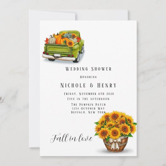 秋インラブヴィンテージトラックパンプキンウェディングシャワー 招待状 (正面)