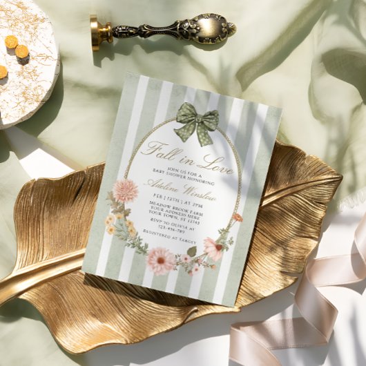 秋インラブヴィンテージ秋フローラセージ赤ちゃんシャワー 招待状