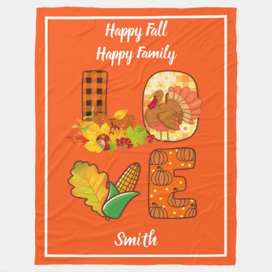 秋インラブ秋カスタマイズ文字と色 フリースブランケット (正面)