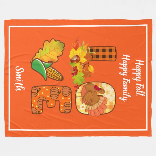 秋インラブ秋カスタマイズ文字と色 フリースブランケット (正面(横))