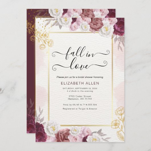 秋インラブ秋フローラブルゴーニュブライダルシャワー 招待状 (正面/裏面)