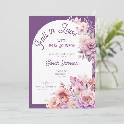 秋インラブ秋フローラベビー開花ベビーシャワー 招待状 (スタンド正面)