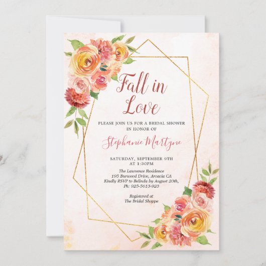 秋インラブ秋フローラ幾何学ブライダルシャワー 招待状 (正面)