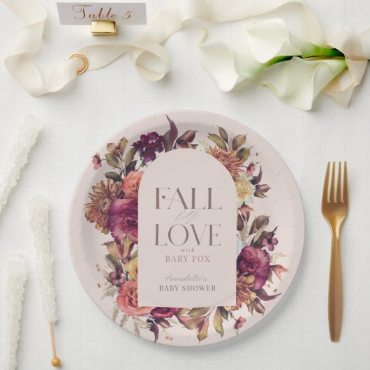秋インラブ秋リースアーチピンクベビーシャワー ペーパープレート (ウェディング)