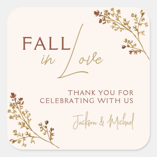 秋インラブ秋リーフ中性ウェディングシャワー スクエアシール (正面)